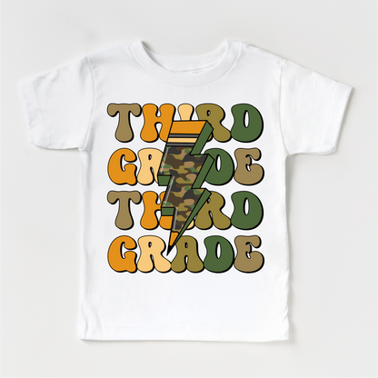 Third Grade Camo Lighting Bolt Shirt - Back To School Tee