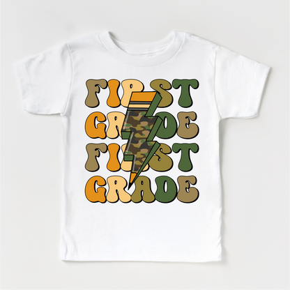 First Grade Camo Lighting Bolt Shirt - Back To School Tee