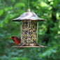 Copper Bird Feeder with Plastic Seed Reservoir Tube and Circular Perch
