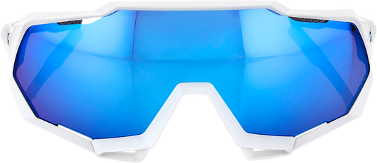 100% Speedtrap Sunglasses - White - Blue Mirror 60012-00003