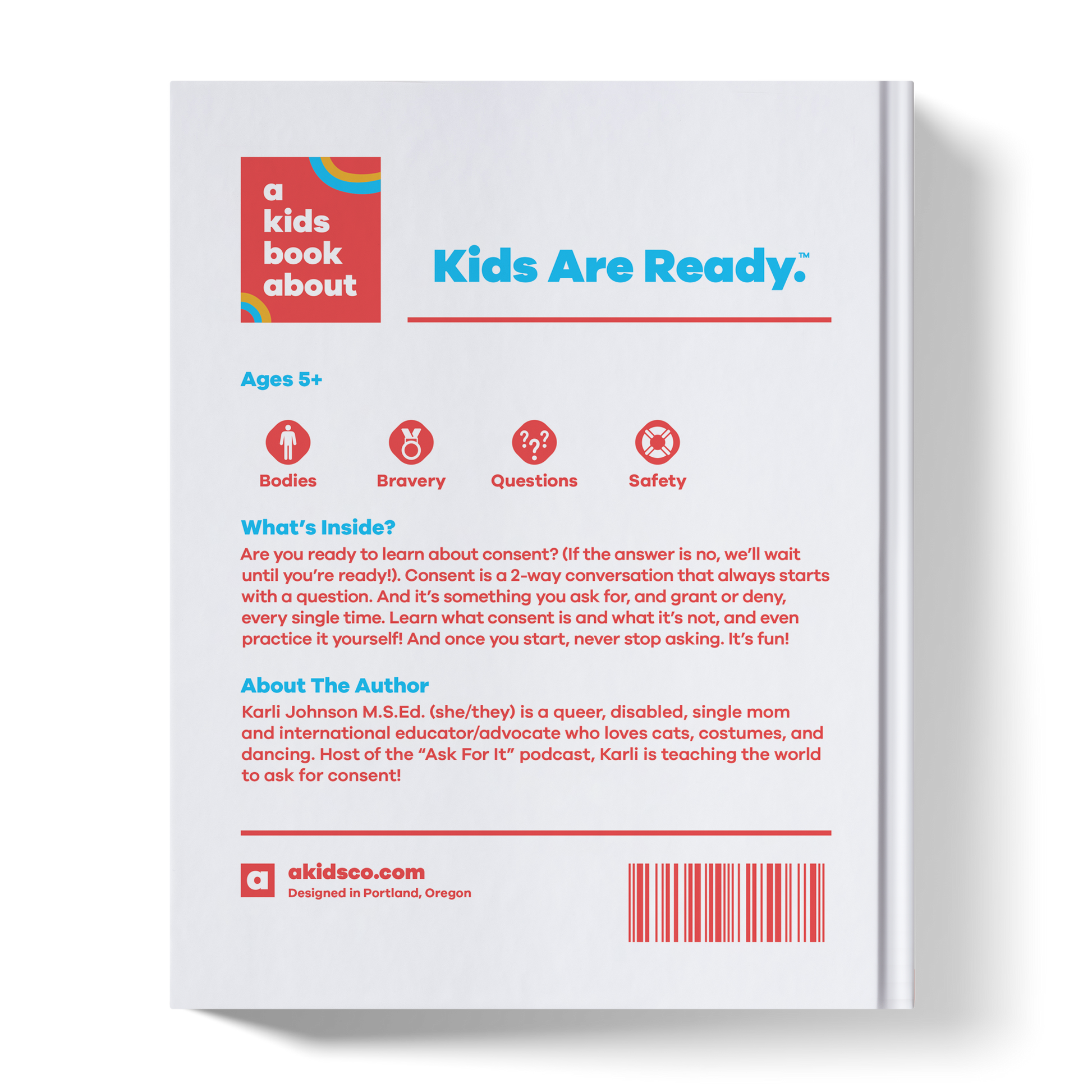 Back cover of a book titled 'A Kids Book About Kids Are Ready' with text and a barcode on a white background.