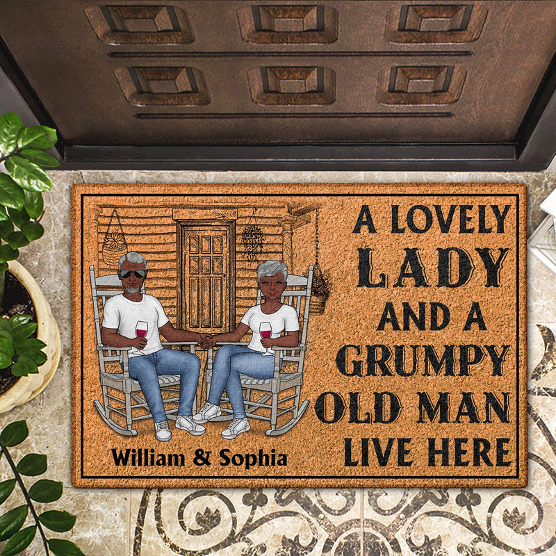 Couple A Lovely Lady And A Grumpy Old Man Live Here - Personalized Doormat - Gift For Her/Him, Husband/Wife, Couple, Grandparent, Valentine, Anniversary