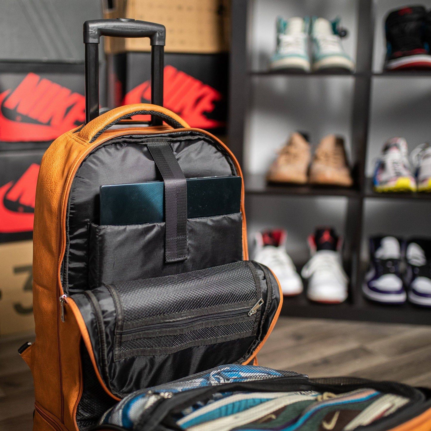 Brown Leather Roller Carry-on Set