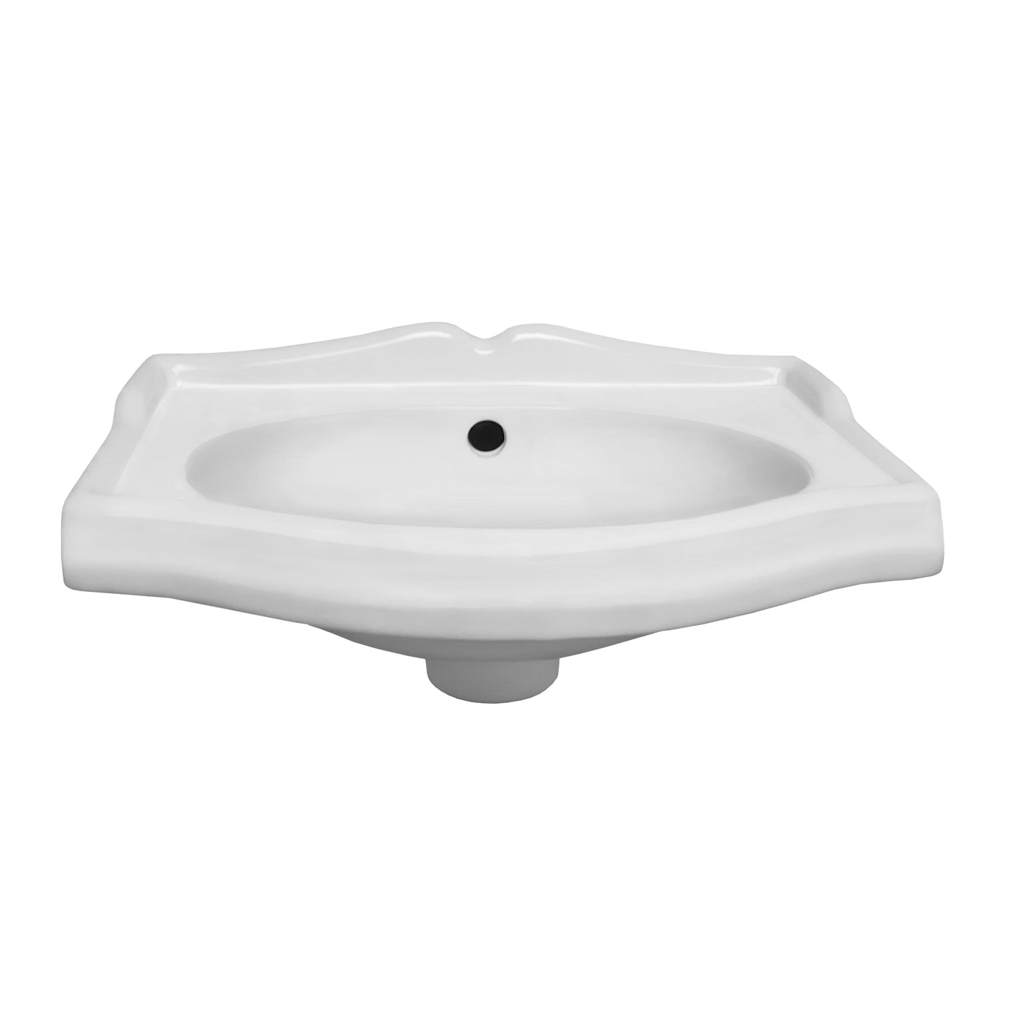 Isabella Collection Small Rectangular Wall Mount Basin with Integrated Oval Bowl, Backsplash, Decorative Trim, Overflow and Faucet Drilling