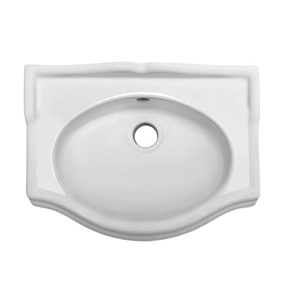Isabella Collection Small Rectangular Wall Mount Basin with Integrated Oval Bowl, Backsplash, Decorative Trim, Overflow and Faucet Drilling
