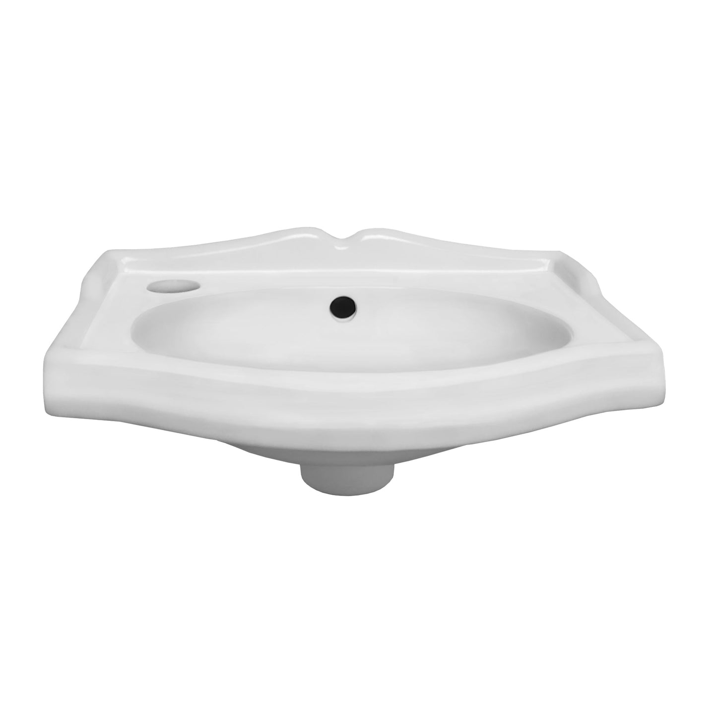 Isabella Collection Small Rectangular Wall Mount Basin with Integrated Oval Bowl, Backsplash, Decorative Trim, Overflow and Faucet Drilling