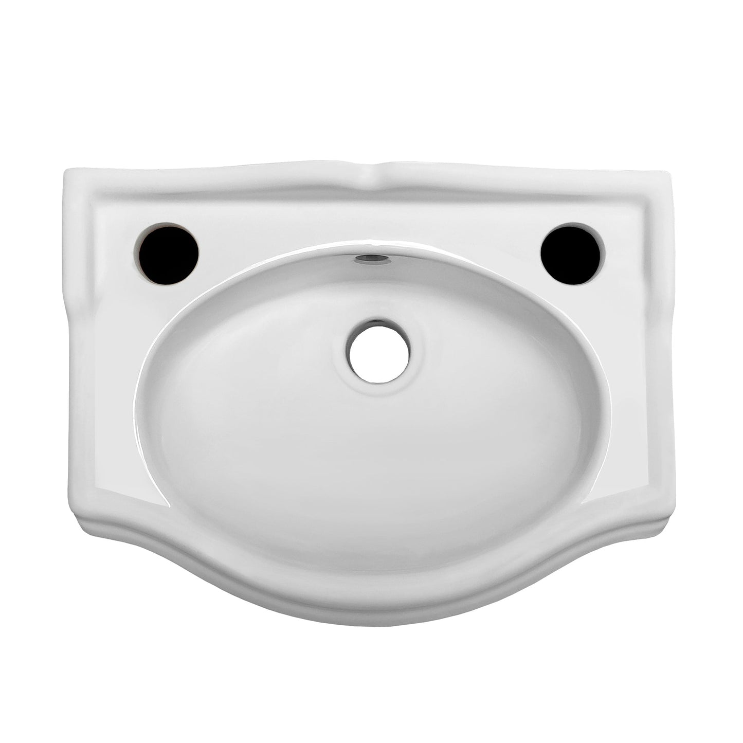 Isabella Collection Small Rectangular Wall Mount Basin with Integrated Oval Bowl, Backsplash, Decorative Trim, Overflow and Faucet Drilling