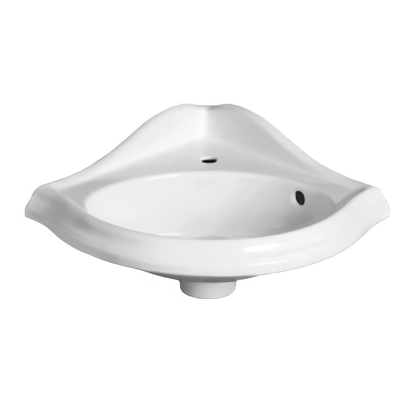 Isabella Collection Corner Wall Mount Basin with Oval Bowl, Backsplash, Decorative Trim Overflow and Single Hole Faucet Drilling
