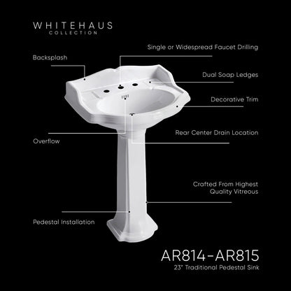 Isabella Collection Traditional Pedestal with an Integrated small oval bowl,Backsplash, Dual Soap Ledges, Decorative Trim and Overflow