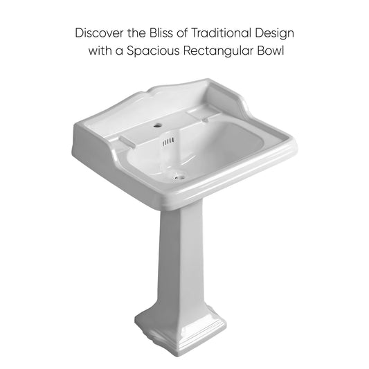 Isabella Collection Traditional Pedestal with an Integrated large Rectangular Bowl,Backsplash, Dual Soap Ledges, Decorative Trim and Overflow