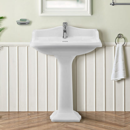 Isabella Collection Traditional Pedestal with an Integrated large Rectangular Bowl,Backsplash, Dual Soap Ledges, Decorative Trim and Overflow