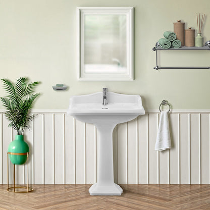 Isabella Collection Traditional Pedestal with an Integrated large Rectangular Bowl,Backsplash, Dual Soap Ledges, Decorative Trim and Overflow