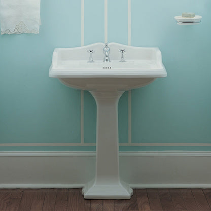 Isabella Collection Traditional Pedestal with an Integrated large Rectangular Bowl,Backsplash, Dual Soap Ledges, Decorative Trim and Overflow