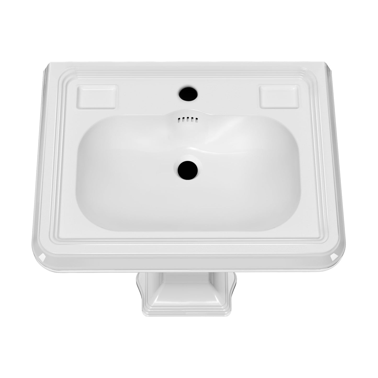 29" Traditional Pedestal Sink with Large Rectangular Bowl, Dual Soap Ledges, Overflow Control Rim and Overflow