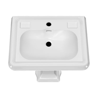 29" Traditional Pedestal Sink with Large Rectangular Bowl, Dual Soap Ledges, Overflow Control Rim and Overflow