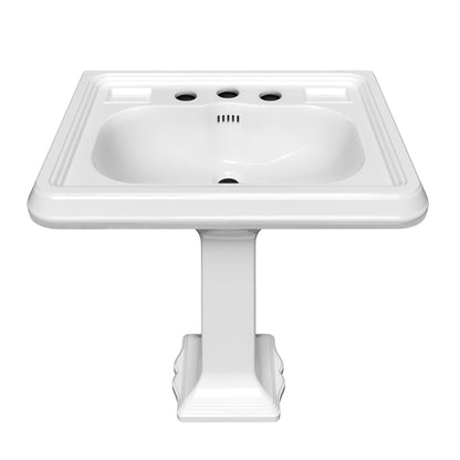29" Traditional Pedestal Sink with Large Rectangular Bowl, Dual Soap Ledges, Overflow Control Rim and Overflow