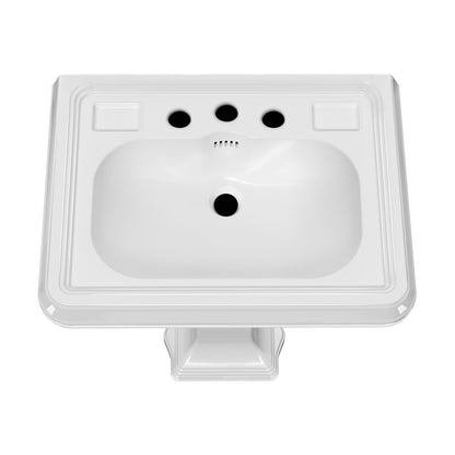 29" Traditional Pedestal Sink with Large Rectangular Bowl, Dual Soap Ledges, Overflow Control Rim and Overflow