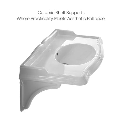 Isabella Collection Large Rectangular Wall Mount Basin with Integrated Oval Bowl and Ceramic Shelf Supports