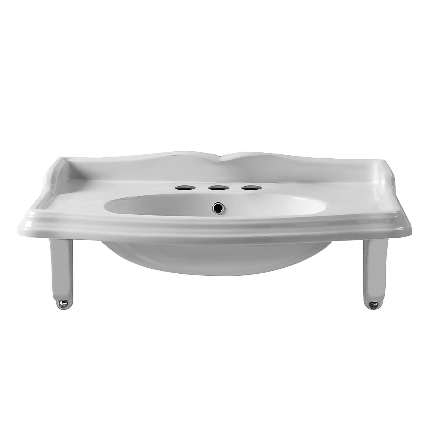 Isabella Collection Large Rectangular Wall Mount Basin with Integrated Oval Bowl and Ceramic Shelf Supports