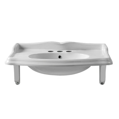 Isabella Collection Large Rectangular Wall Mount Basin with Integrated Oval Bowl and Ceramic Shelf Supports