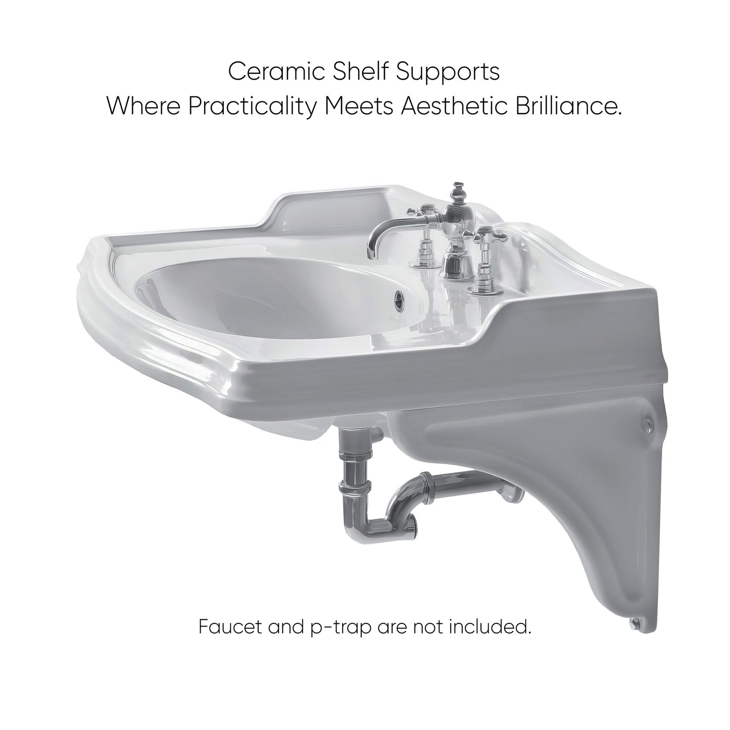 Isabella Collection Large Rectangular Wall Mount Basin with Integrated Oval Bowl and Ceramic Shelf Supports