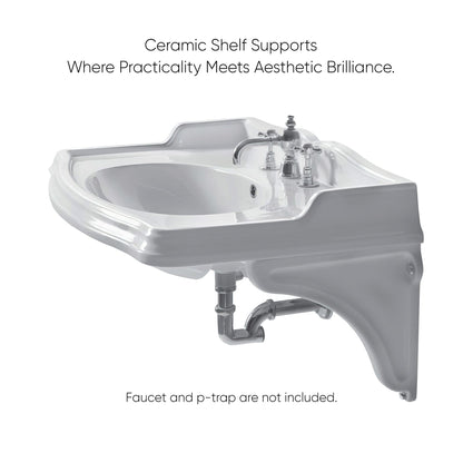 Isabella Collection Large Rectangular Wall Mount Basin with Integrated Oval Bowl and Ceramic Shelf Supports