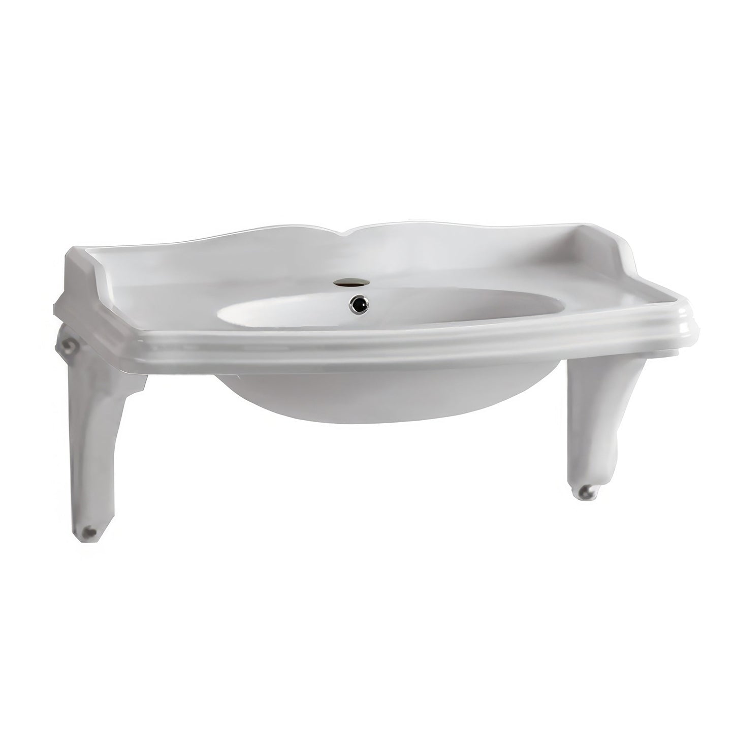 Isabella Collection Large Rectangular Wall Mount Basin with Integrated Oval Bowl and Ceramic Shelf Supports
