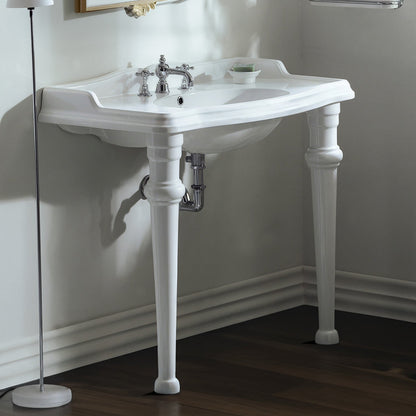 Isabella Collection 40" Rectangular Console Sink with integrated oval bowl, backsplash and ceramic leg support