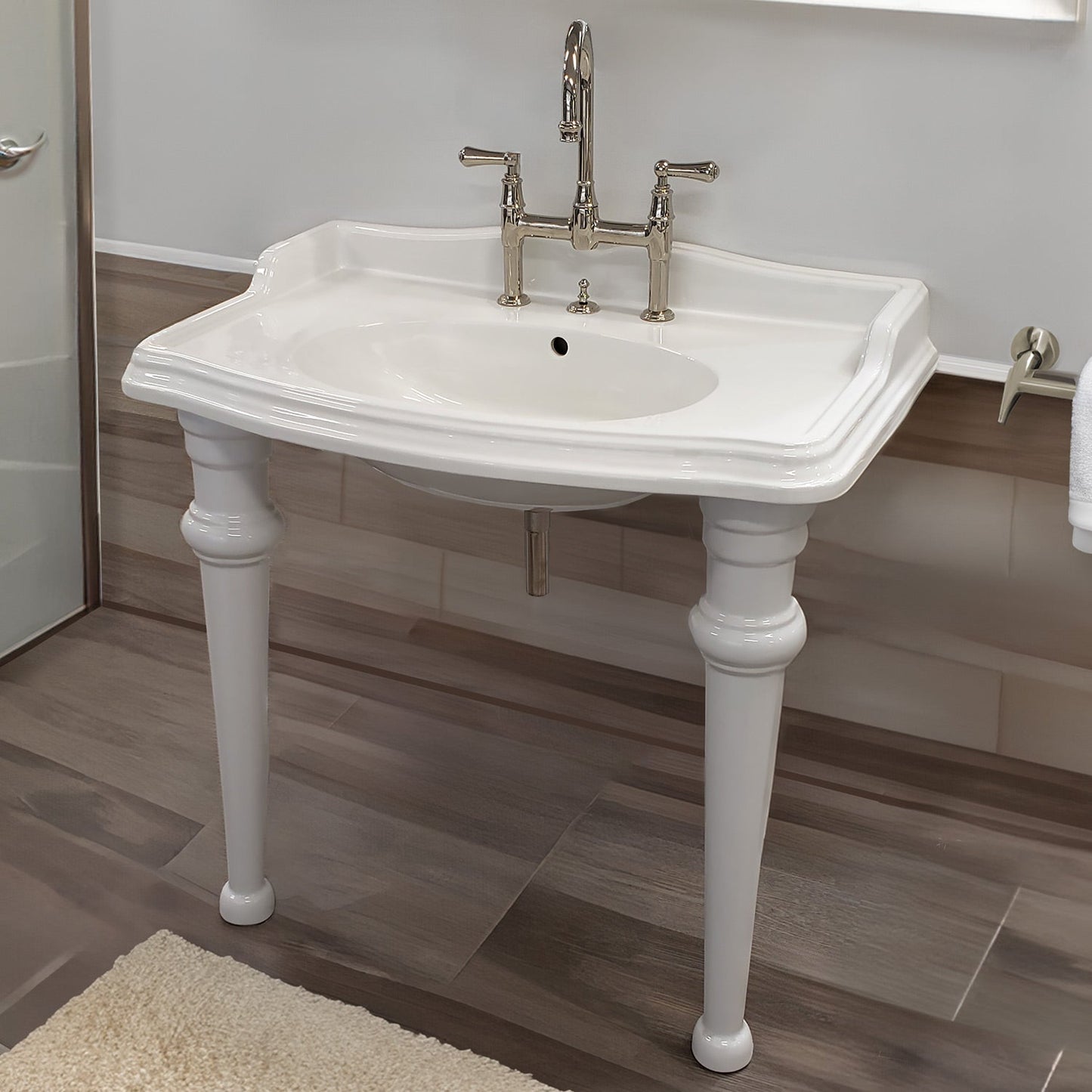 Isabella Collection 40" Rectangular Console Sink with integrated oval bowl, backsplash and ceramic leg support