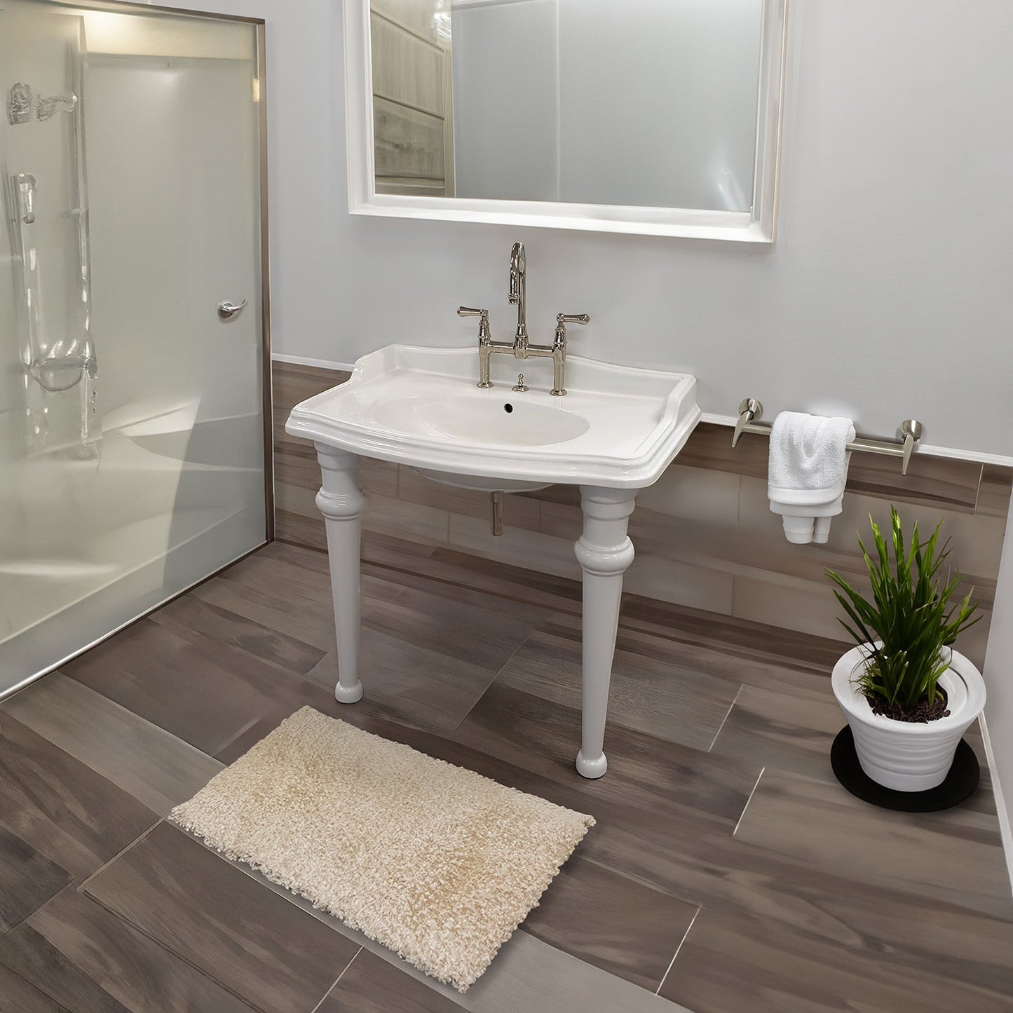 Isabella Collection 40" Rectangular Console Sink with integrated oval bowl, backsplash and ceramic leg support