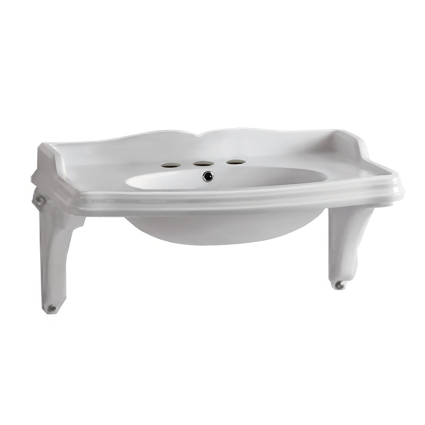 Isabella Collection 40" Rectangular Wall Mount Basin with Integrated Oval Bowl and Ceramic Shelf Supports