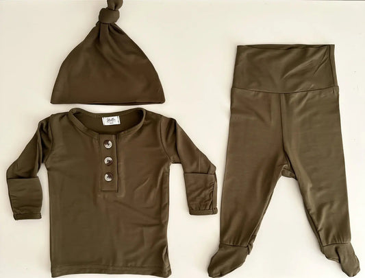 Newborn Boy Outfit Set - Army Green | Baby Boy Coming Home Outfit