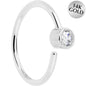 14k Solid White Gold Bendable Nose Hoop 220G 5/16 with 2mm Bezel CZ