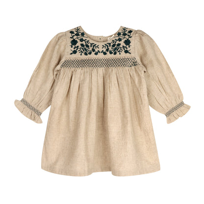 Meadow Breeze Linen Embroidered Oasis Dress