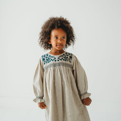 Meadow Breeze Linen Embroidered Oasis Dress