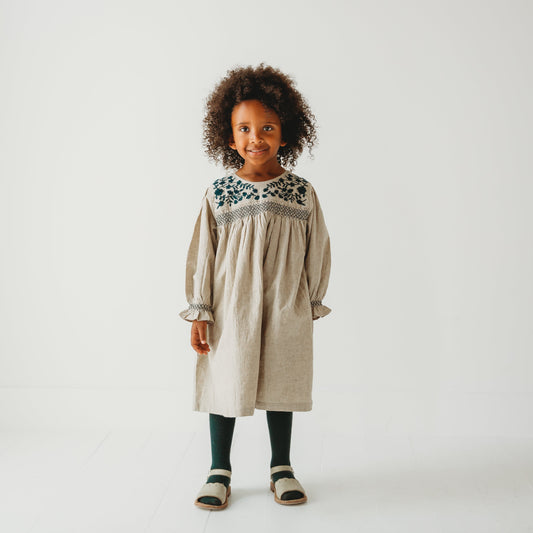 Meadow Breeze Linen Embroidered Oasis Dress