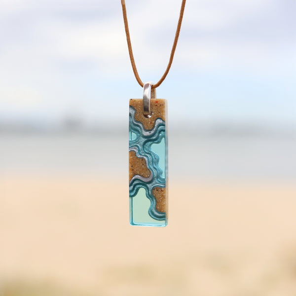 Islands Necklace – Aqua & Ultramarine Resin Rectangle Pendant