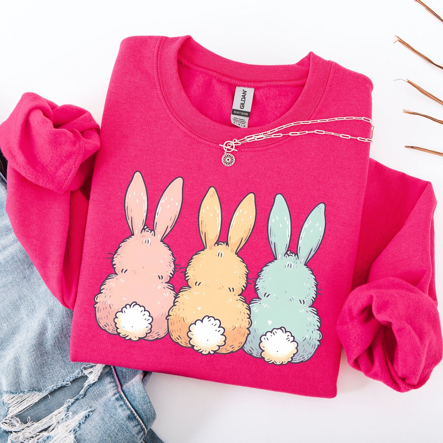 Adorable Bunnies In A Row, Easter, Bunny, Jesus, Rabbit, Holiday Sweatshirt
