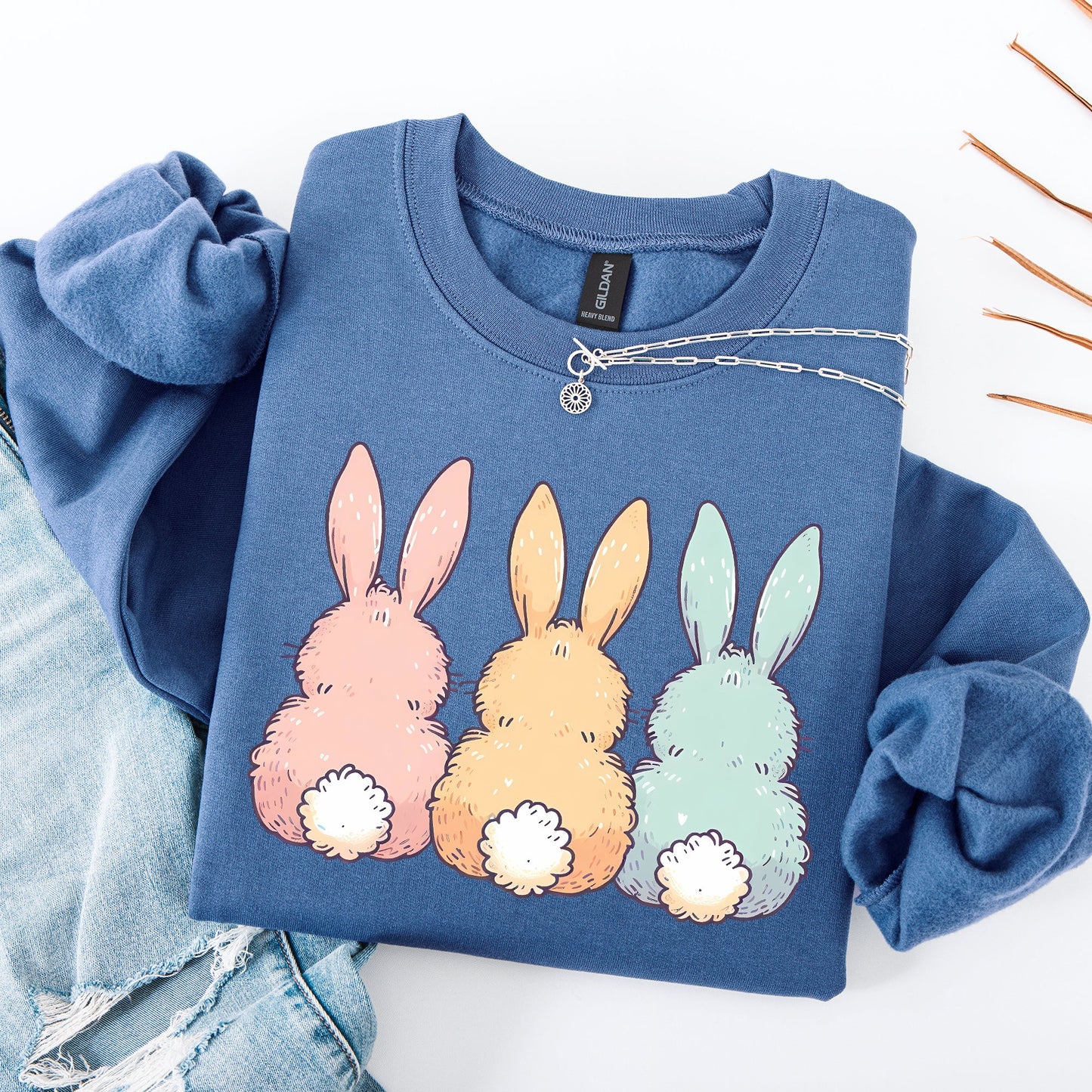 Adorable Bunnies In A Row, Easter, Bunny, Jesus, Rabbit, Holiday Sweatshirt