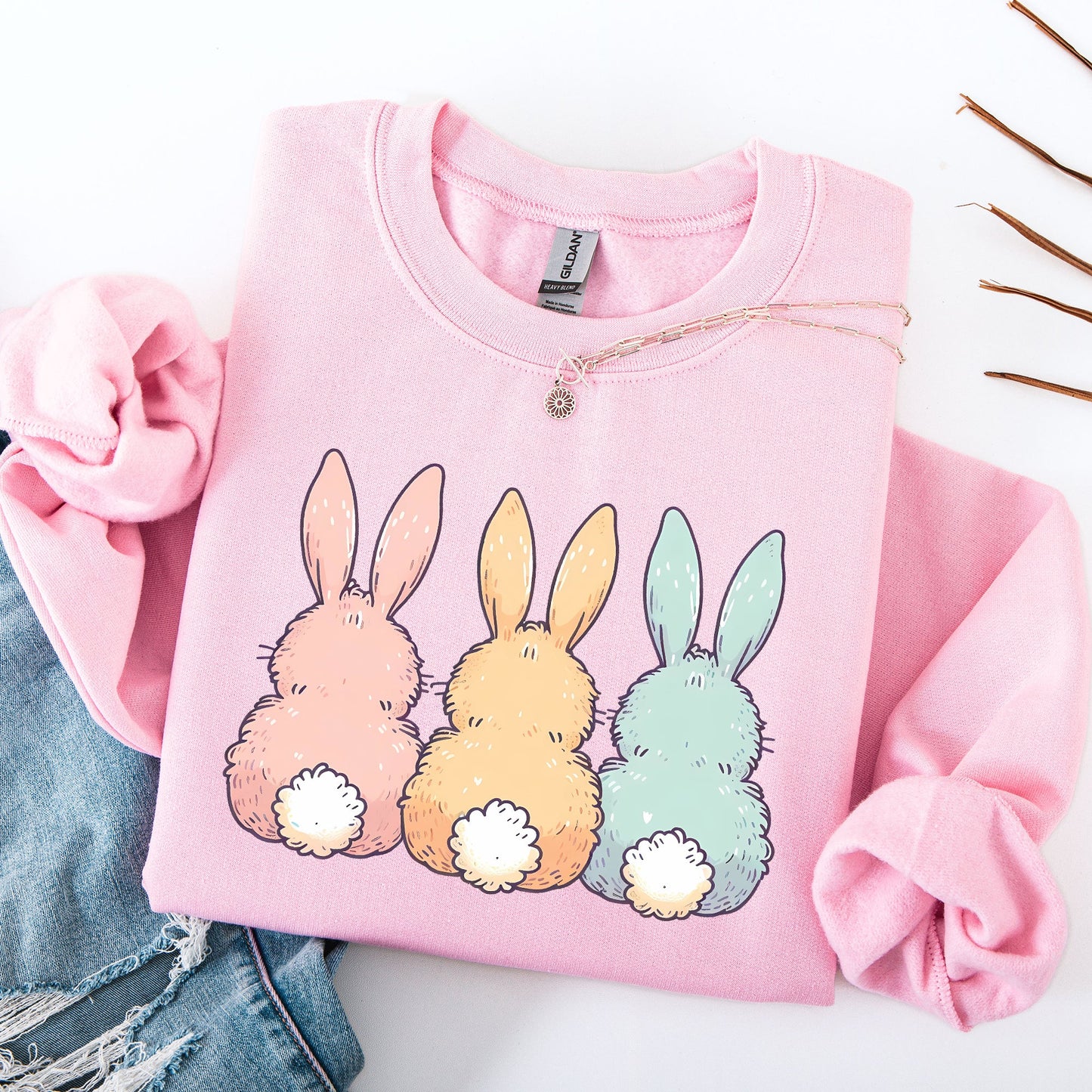 Adorable Bunnies In A Row, Easter, Bunny, Jesus, Rabbit, Holiday Sweatshirt