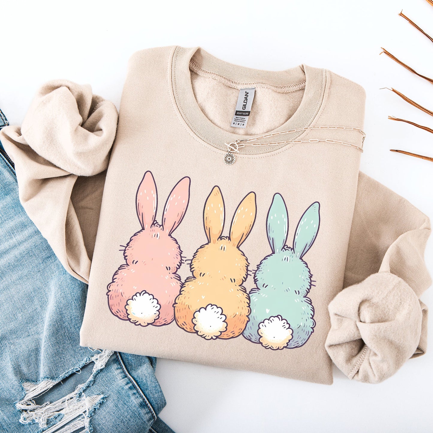 Adorable Bunnies In A Row, Easter, Bunny, Jesus, Rabbit, Holiday Sweatshirt
