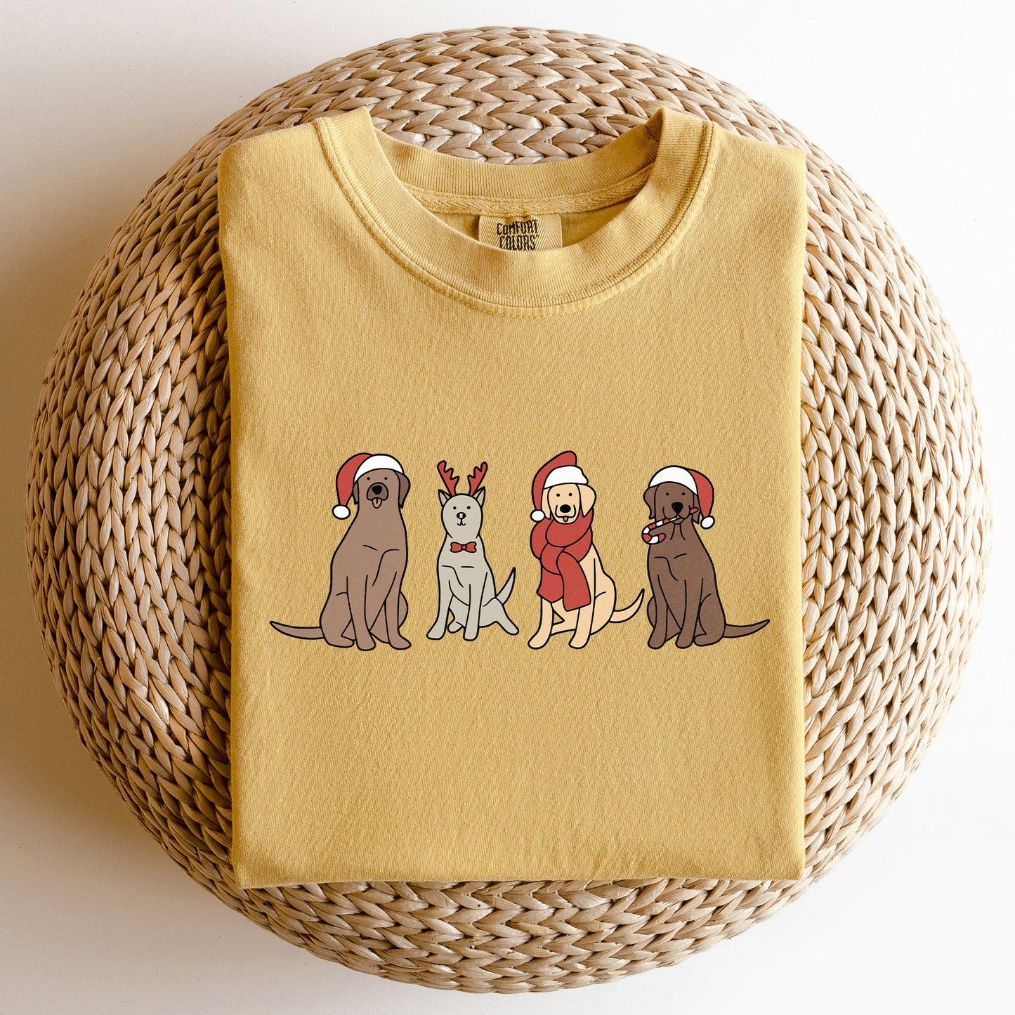 Adorable Christmas Dogs, Reindeer, Santa, Retro, Xmas Tshirt Comfort Colors T-Shirt