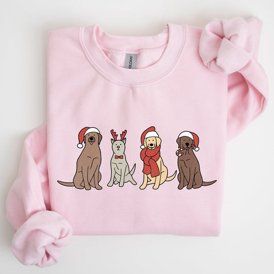 Adorable Christmas Dogs, Reindeer, Santa, Retro, Xmas Sweatshirt