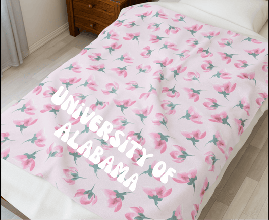 Customizable: Cozy Floral Velveteen Plush Blanket | Soft Throw, Bed Cover, Lounge Blanket, Gift for Her, Home Decor