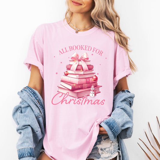 All Booked For Christmas, Coquette, Reading, Teacher, Winter, Santa, Xmas Tshirt Comfort Colors T-Shirt
