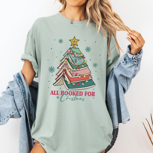 All Booked For Christmas, Reading, Teacher, Winter, Santa, Xmas Tshirt Comfort Colors T-Shirt