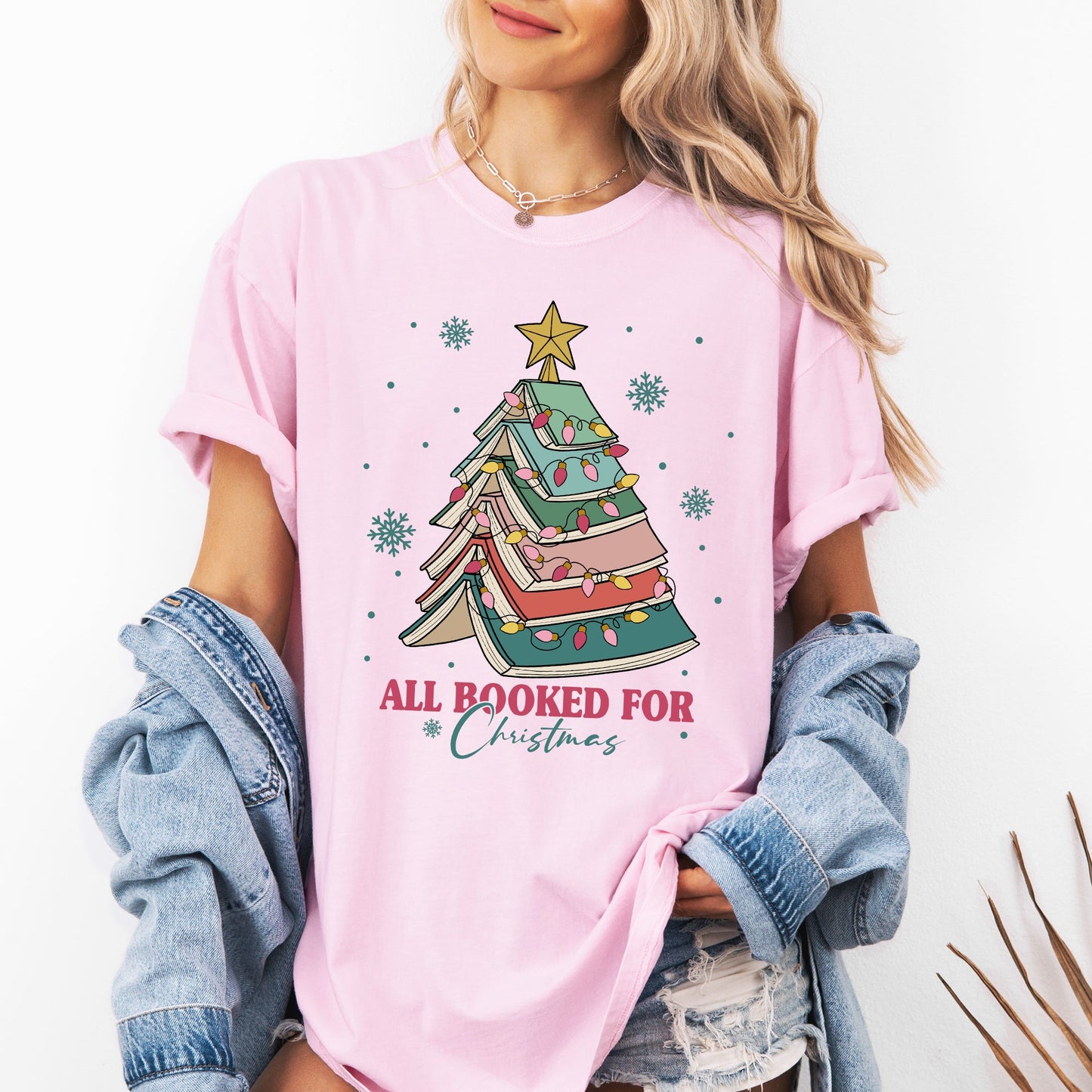 All Booked For Christmas, Reading, Teacher, Winter, Santa, Xmas Tshirt Comfort Colors T-Shirt