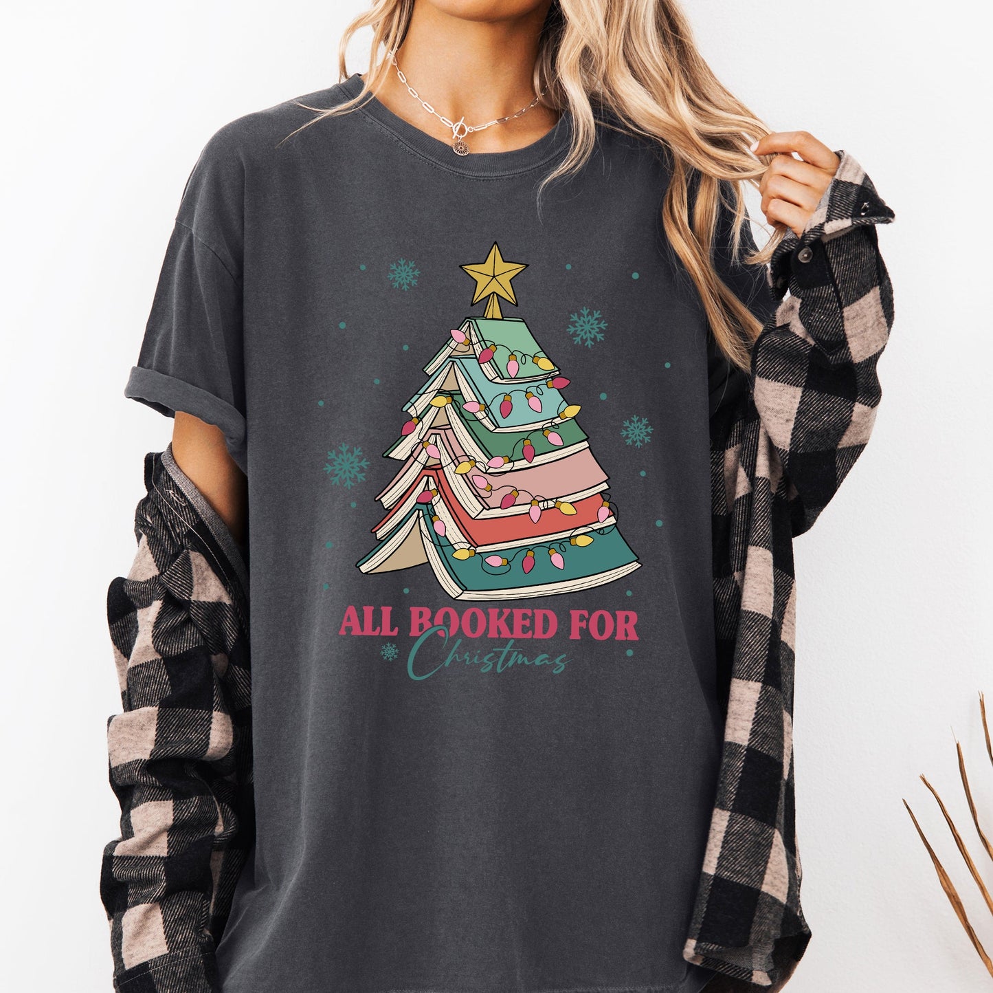 All Booked For Christmas, Reading, Teacher, Winter, Santa, Xmas Tshirt Comfort Colors T-Shirt