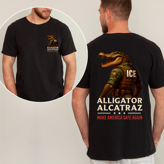Alligator Alcratraz, ICE, Florida Everglades, Front and Back, Funny Retro T-Shirt MAGA Men's Shirt