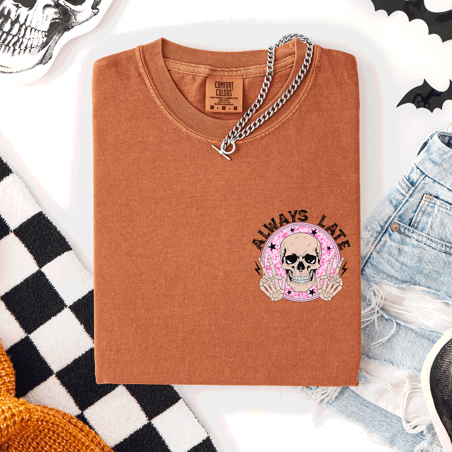 Always Late, Skeleton, Mood, Vibe, Pocket, Comfort Colors T-Shirt